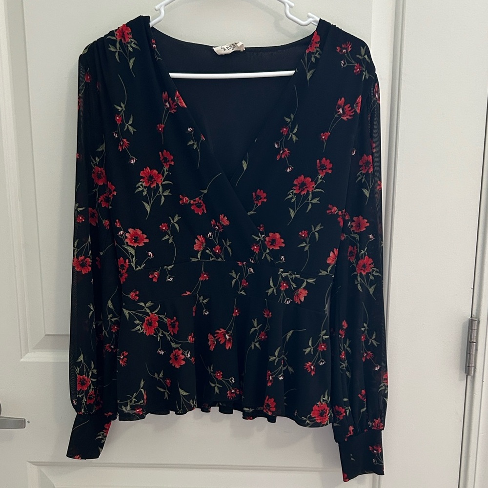 Floral Black and Red Women's Top